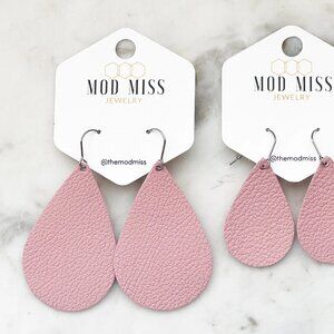 Leather Teardrop Earring "Blush Pink" 2 inch - NEW WITH TAGS